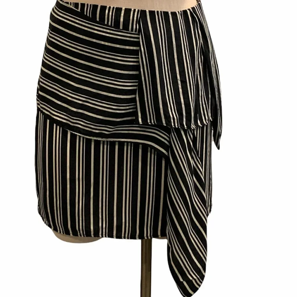 Zara Basic Special Collection Asymmetric Striped Skirt‎ Sz S Black & White #230J